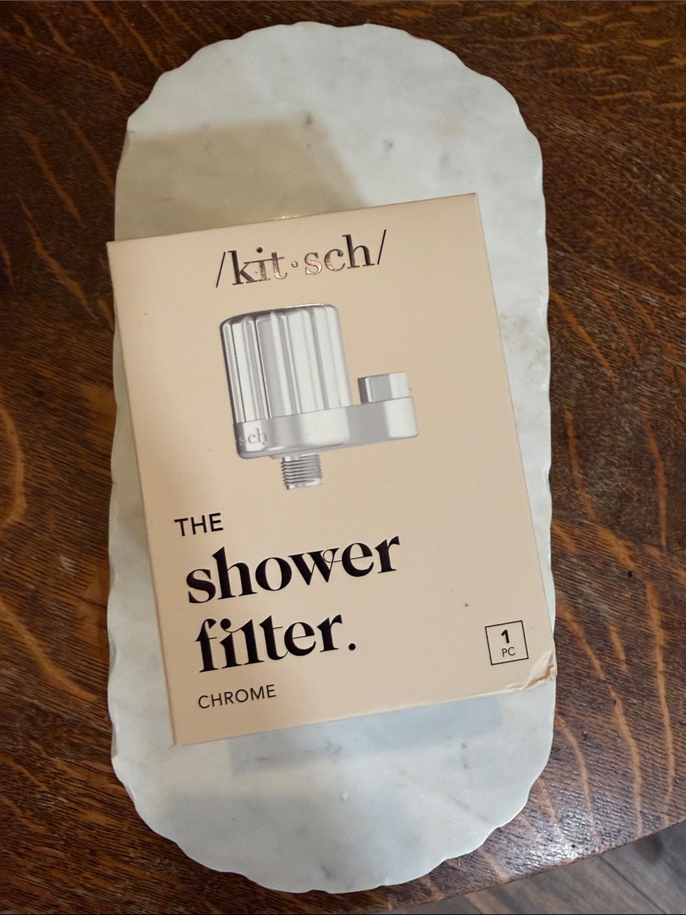 Kitsch Chrome Shower Filter - Beige Box with Silver Accent